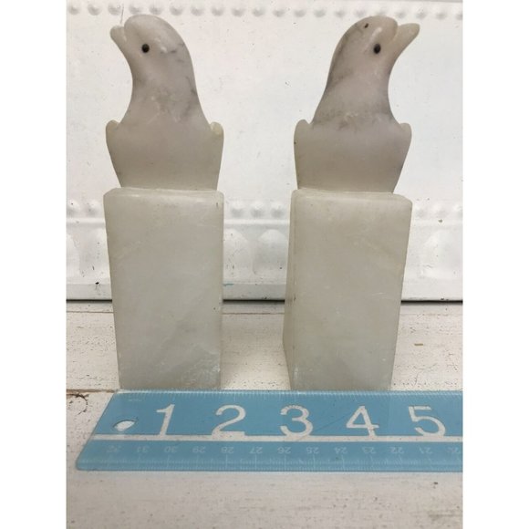 Vtg Art Deco Italian Alabaster Stone Parrot Bird Antq Hand Carved Bookends Luck - Picture 9 of 15